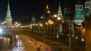 Widok na Kreml nocą, Moskwa.
