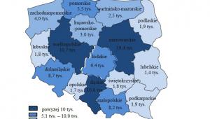 Wolne miejsca pracy według województw na koniec I kwartału 2016 roku (w tys.)