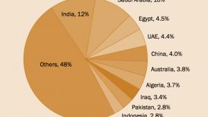 Globalny udział w imporcie broni w latach 2013-17
Źródło: SIPRI